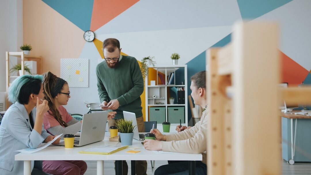 diverse business group talking